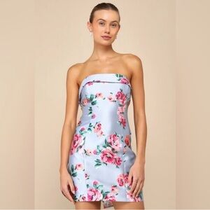 Lulu's Strapless Floral Dress - Pink and Blue